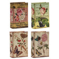 Meer Faux Book Storage Box Set Of 4 Vintage Flowers Butterflies Pink Silk