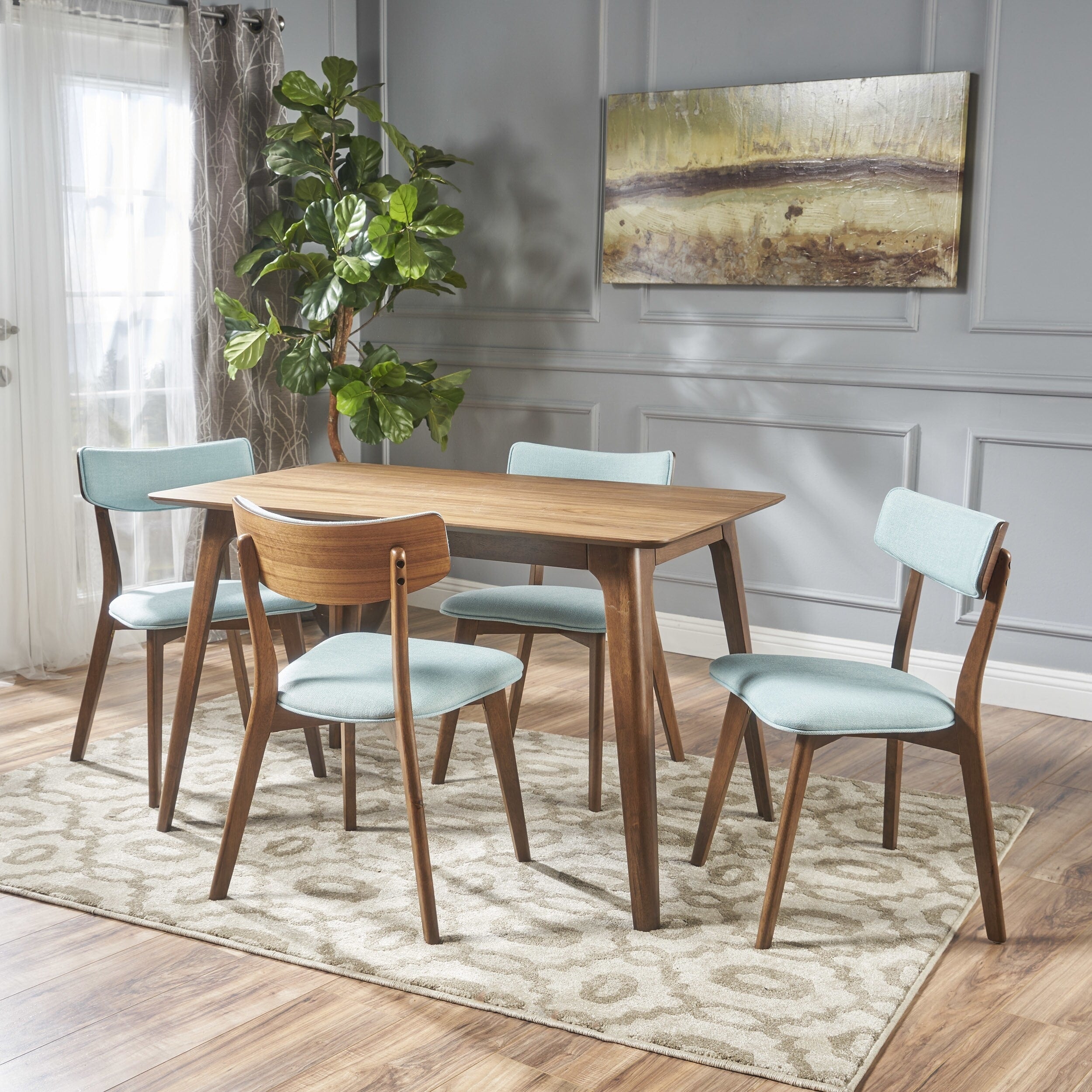 Megann Mid Century 5 Piece Wood Rectangle Dining Set By Christopher Knight Home