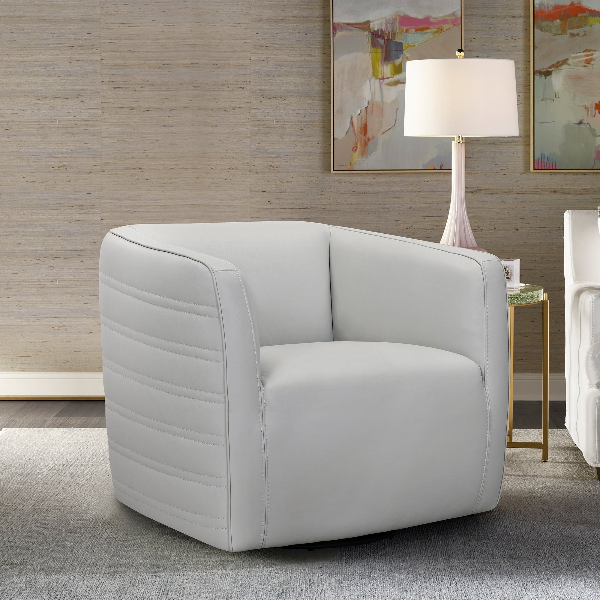 Melanie Swivel Leather Barrel Chair