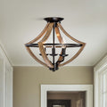 Melisa Faux Wood Grain And Antique Black Metal Semi Flush Mount