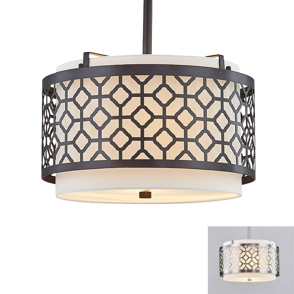 Melrose 2 Light Drum Metal Shade Pendant Light Brushed Nickel