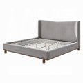 Mely Queen Platform Bed Wingback Headboard Gray Chenille Upholstery Brown