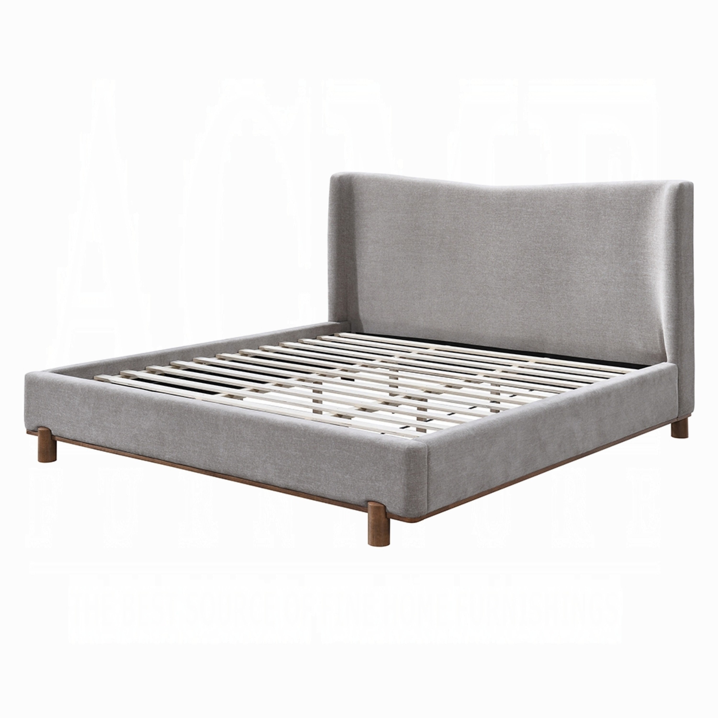 Mely Queen Platform Bed Wingback Headboard Gray Chenille Upholstery Brown