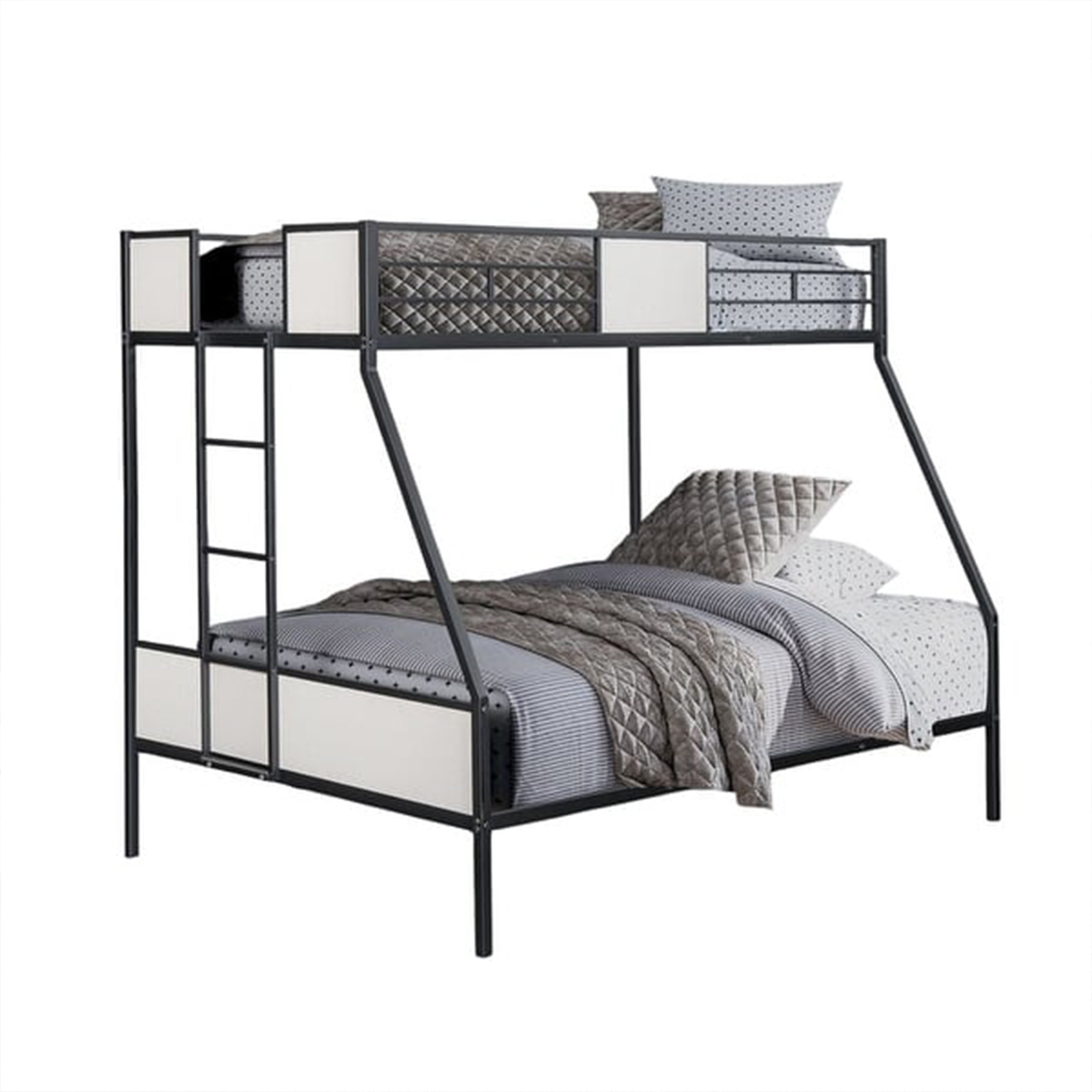 Mely Twin Over Full Bunk Bed Attached Side Ladder Black And White Metal