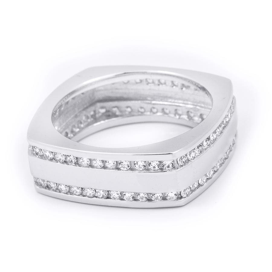 Mens 8Mm 1.0 Carat Square Anniversary Band Ring Solid Sterling Silver