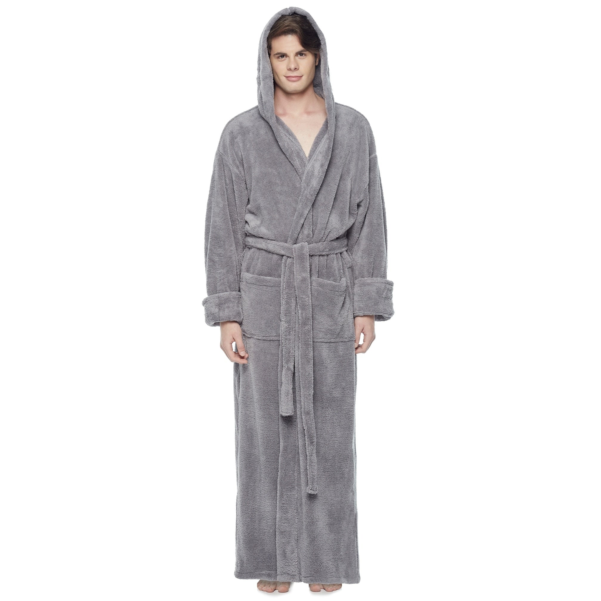 Mens Hooded Fleece Bathrobe Turkish Soft Plush Robe
