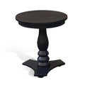 Meni Accent Table 22 Inch Round Top Carved Pedestal Black Solid Wood