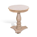 Meni Accent Table 22 Inch Round Carved Base Solid Wood Natural Brown