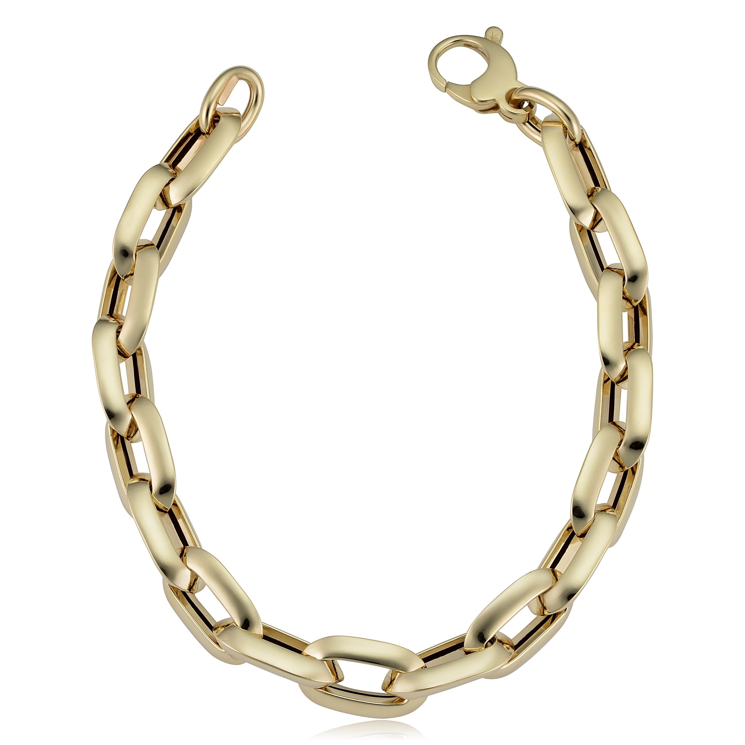 Mens 14K Yellow Gold 10 Millimeter Oval Rolo Link Bracelet 8.5 Inches