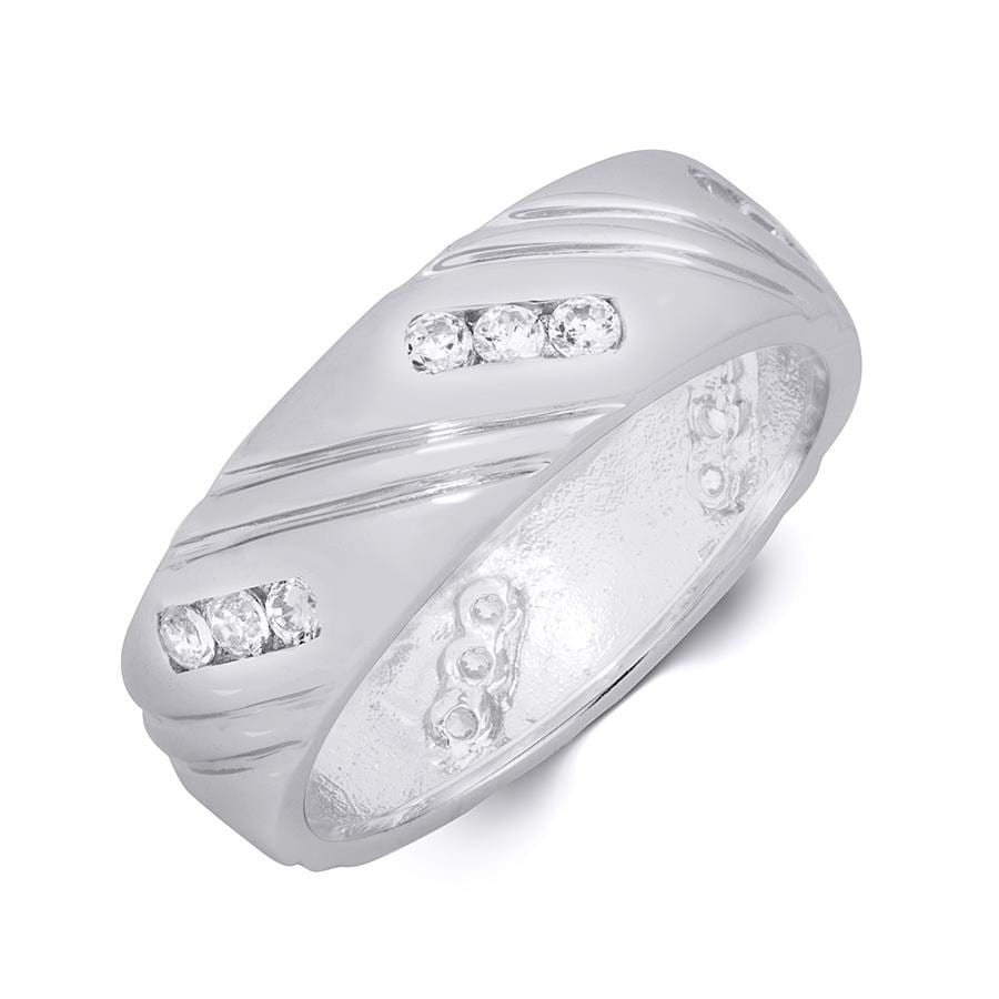 Mens 8Mm 1 3 Carat Wedding Ring Slanted Row Authentic Sterling Silver