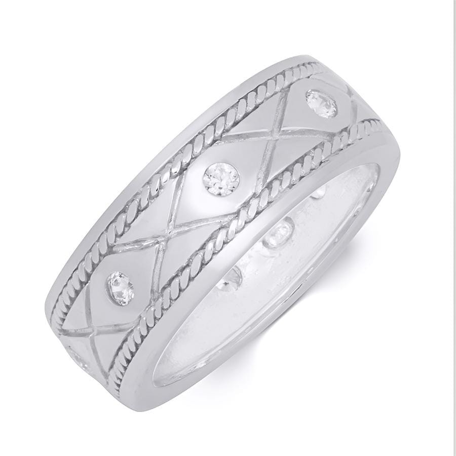 Mens Wedding Band Ring 1 4 Ct Cubic Zirconia Authentic Sterling Silver