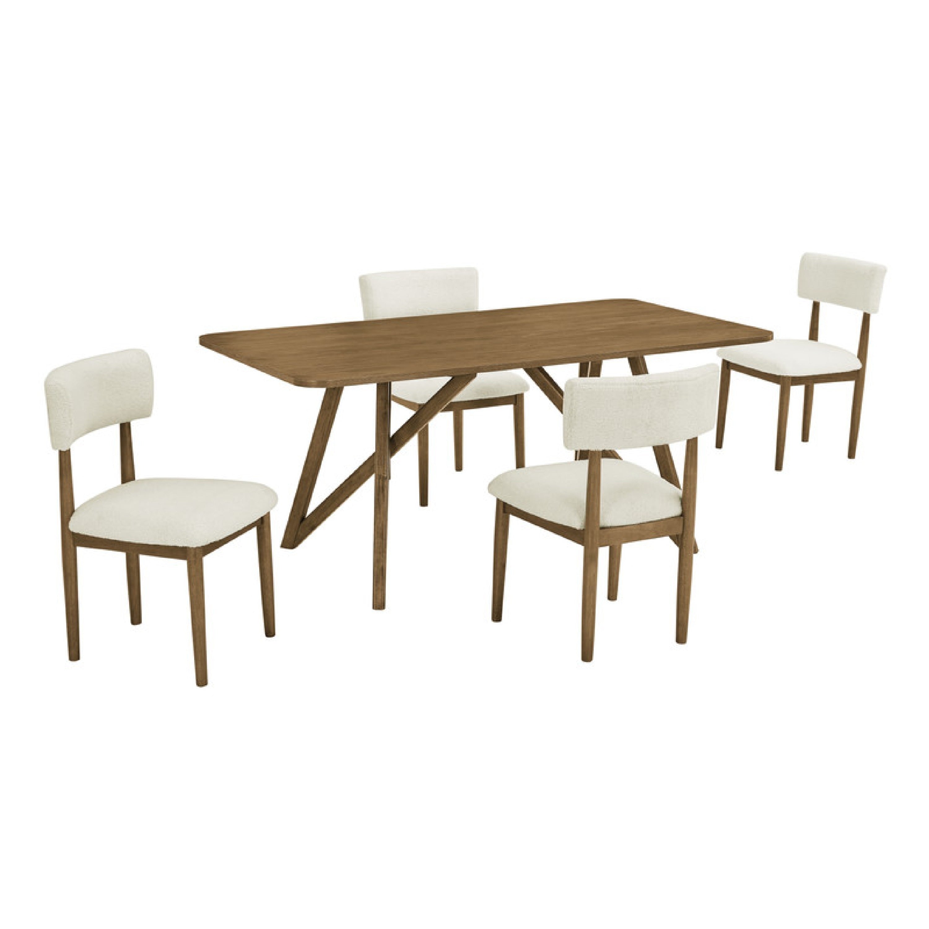 Meny 5Pc Dining Set Beige Sherpa Chairs 70 Inch Top Walnut Oak Brown