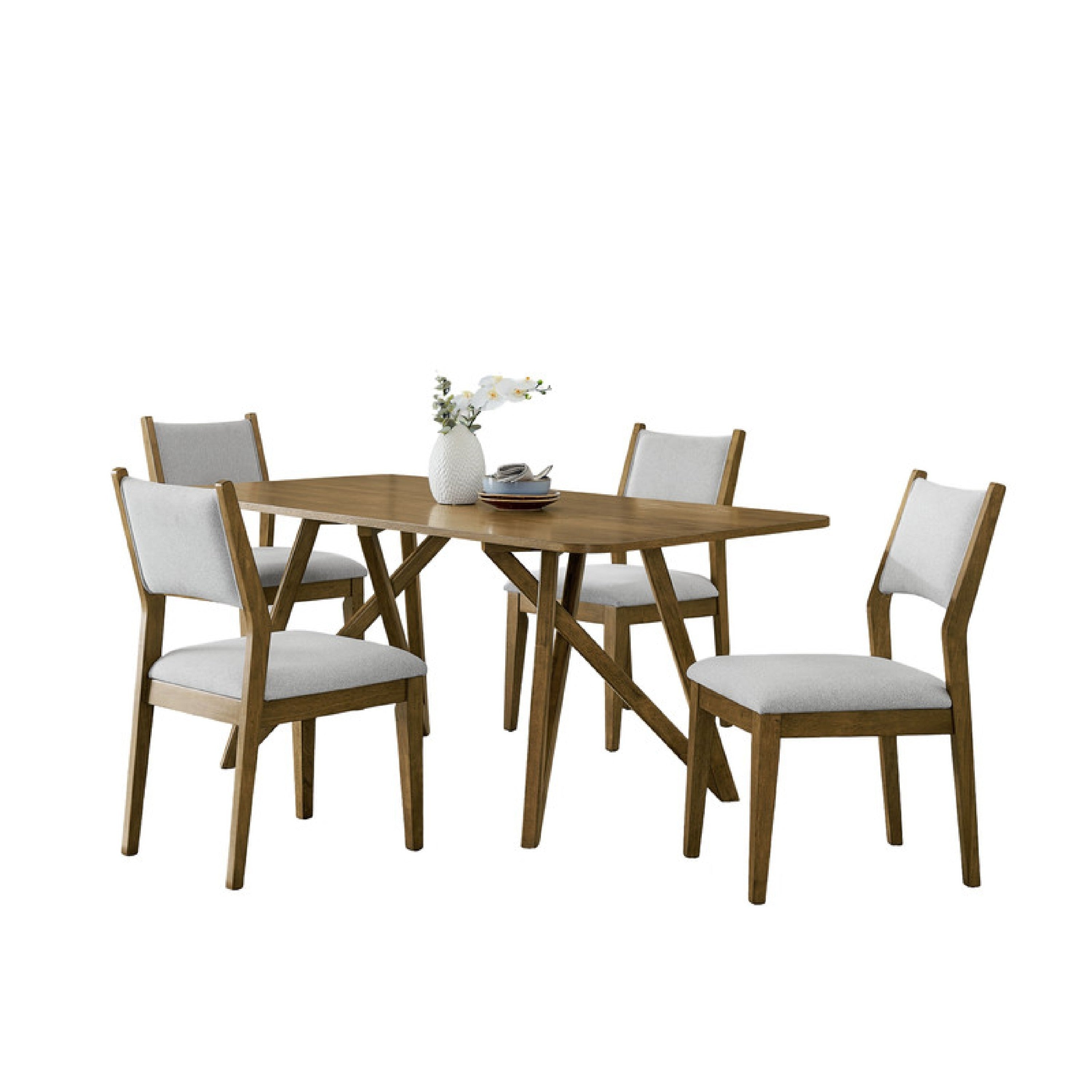 Meny 5Pc Dining Table Set 70 Inch Top W Cross Base Walnut Oak Brown