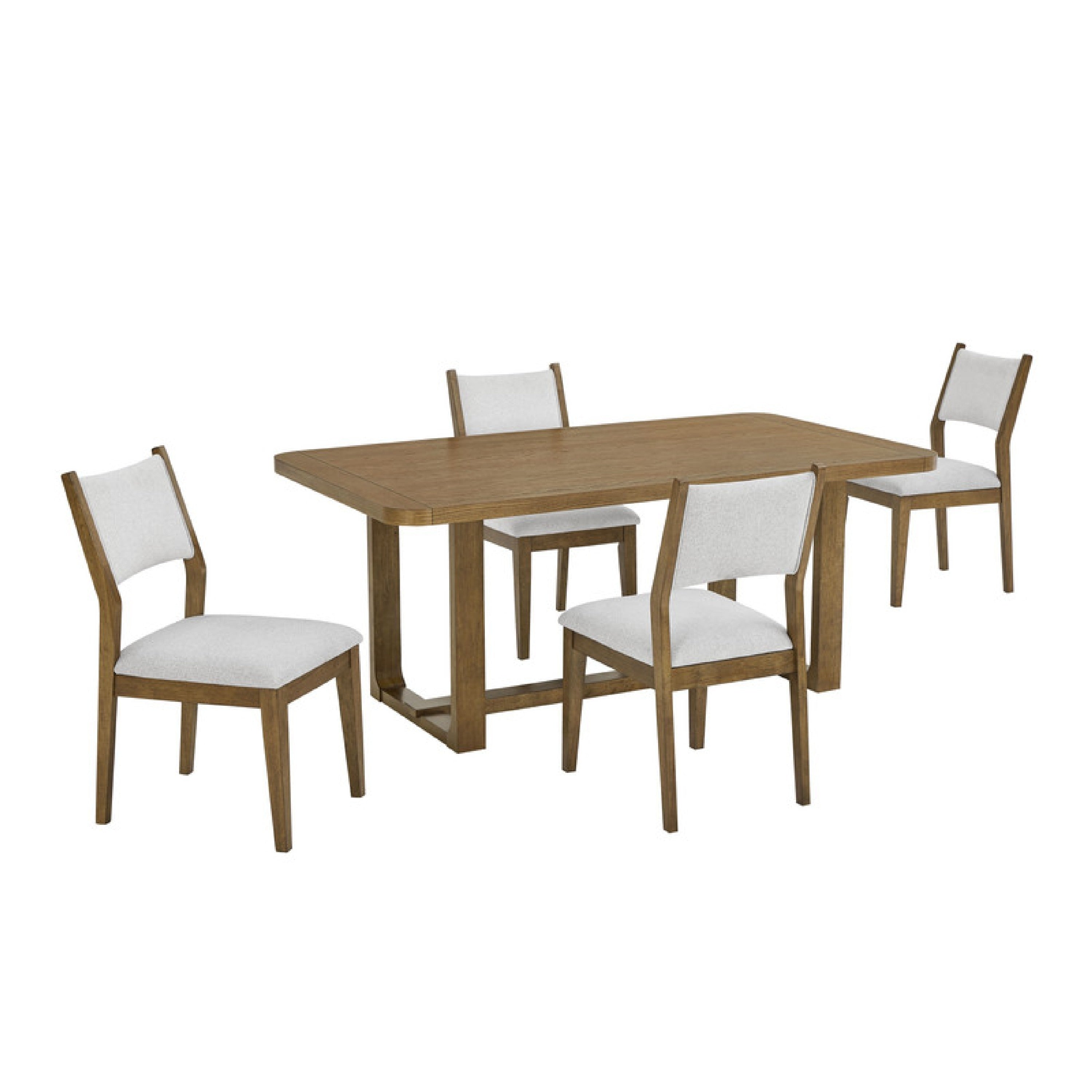 Meny 5Pc Dining Table Set 72 Inch Top W Sled Base Walnut Oak Brown