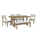 Meny 6Pc Dining Table Set 72 Inch Top Bench And Chairs Walnut Oak Brown
