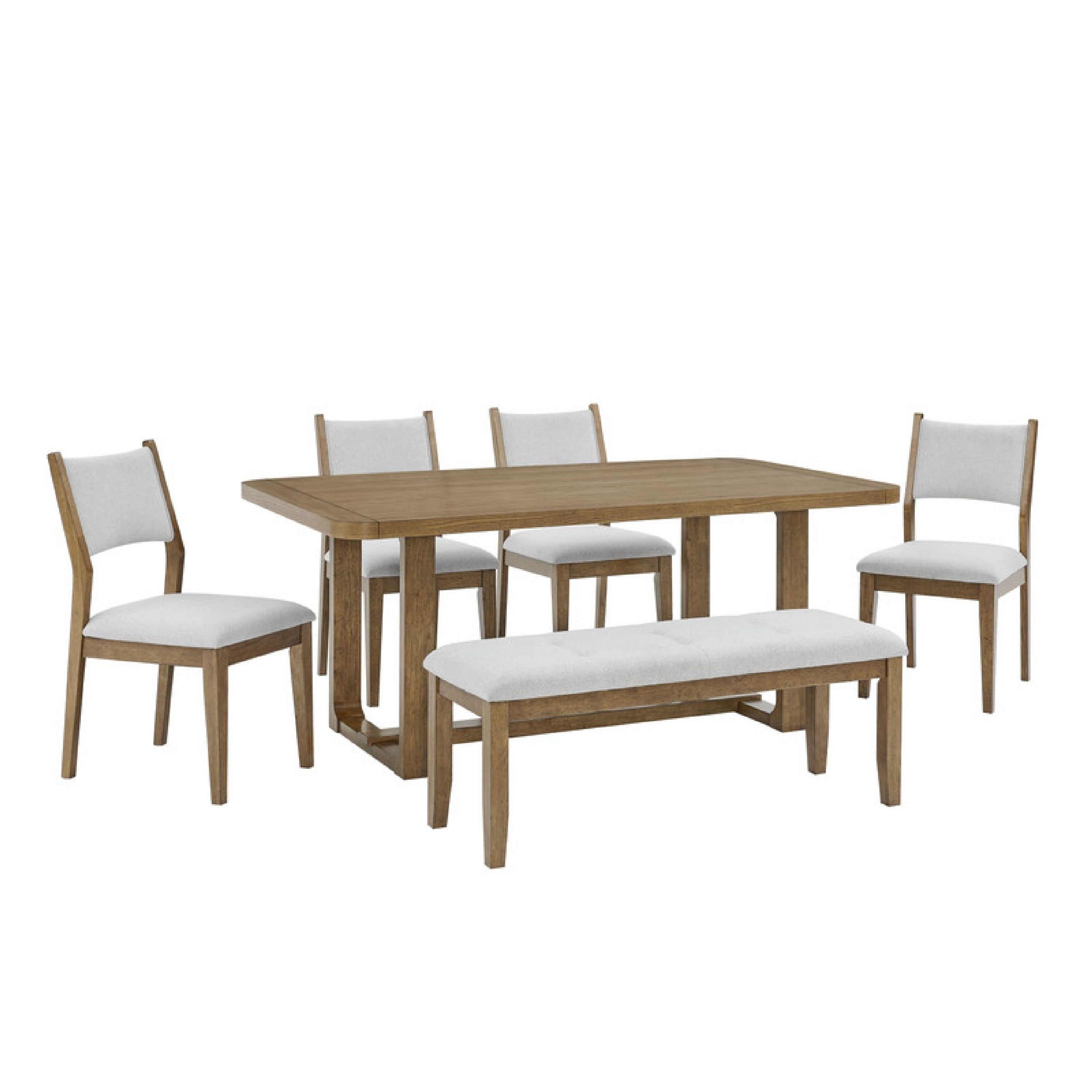 Meny 6Pc Dining Table Set 72 Inch Top Bench And Chairs Walnut Oak Brown