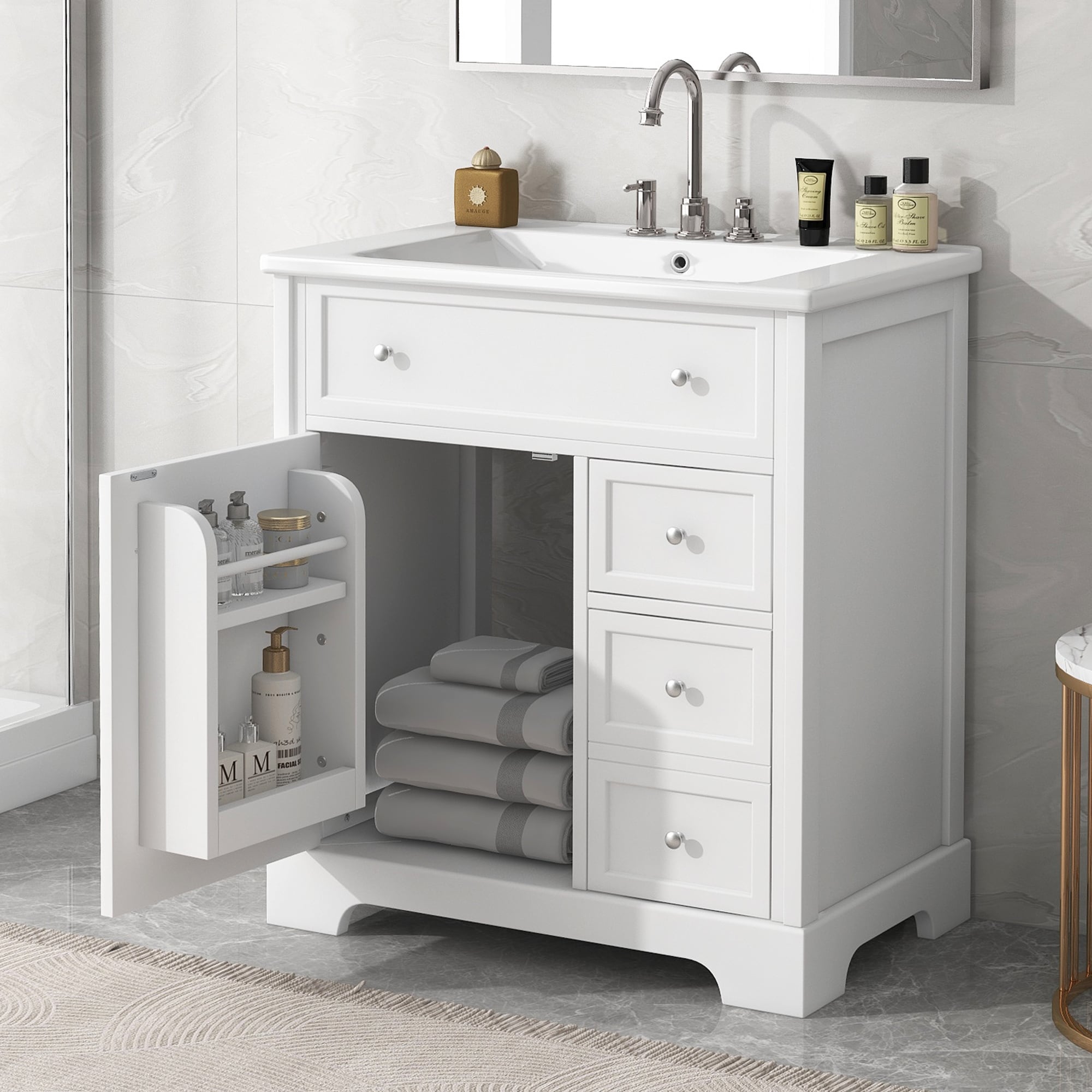Merax Bathroom Vanity With Sink Top Hidden Door Rack