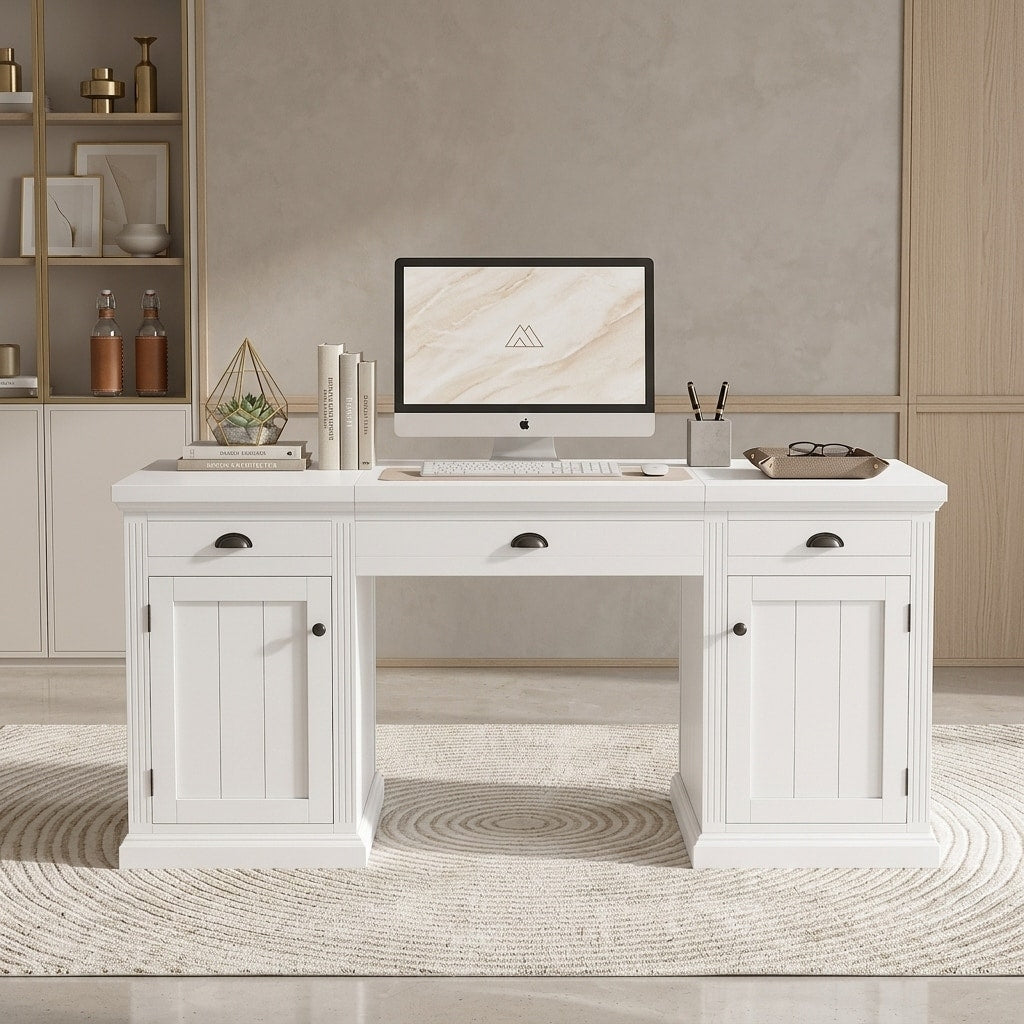 Merax Executive Desk With Hidden Charging Hub And Solid Wood Storage
