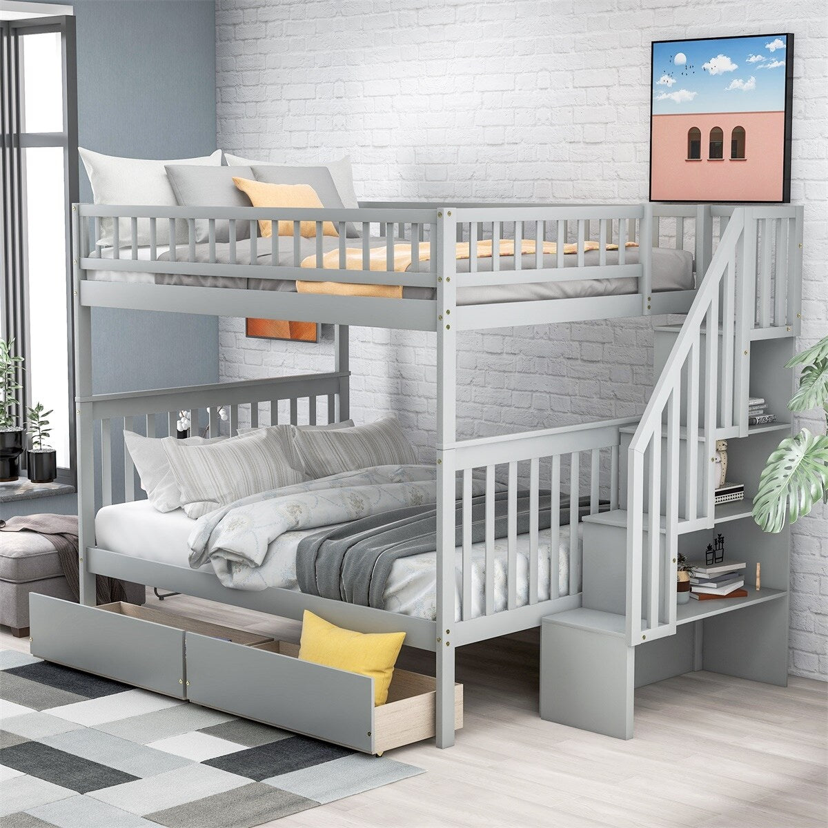 Merax Full Over Full Bunk Bed With Two Drawers And Storage
