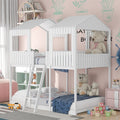 Merax Full Over Full Wood Tower Bunk Bed With Roof