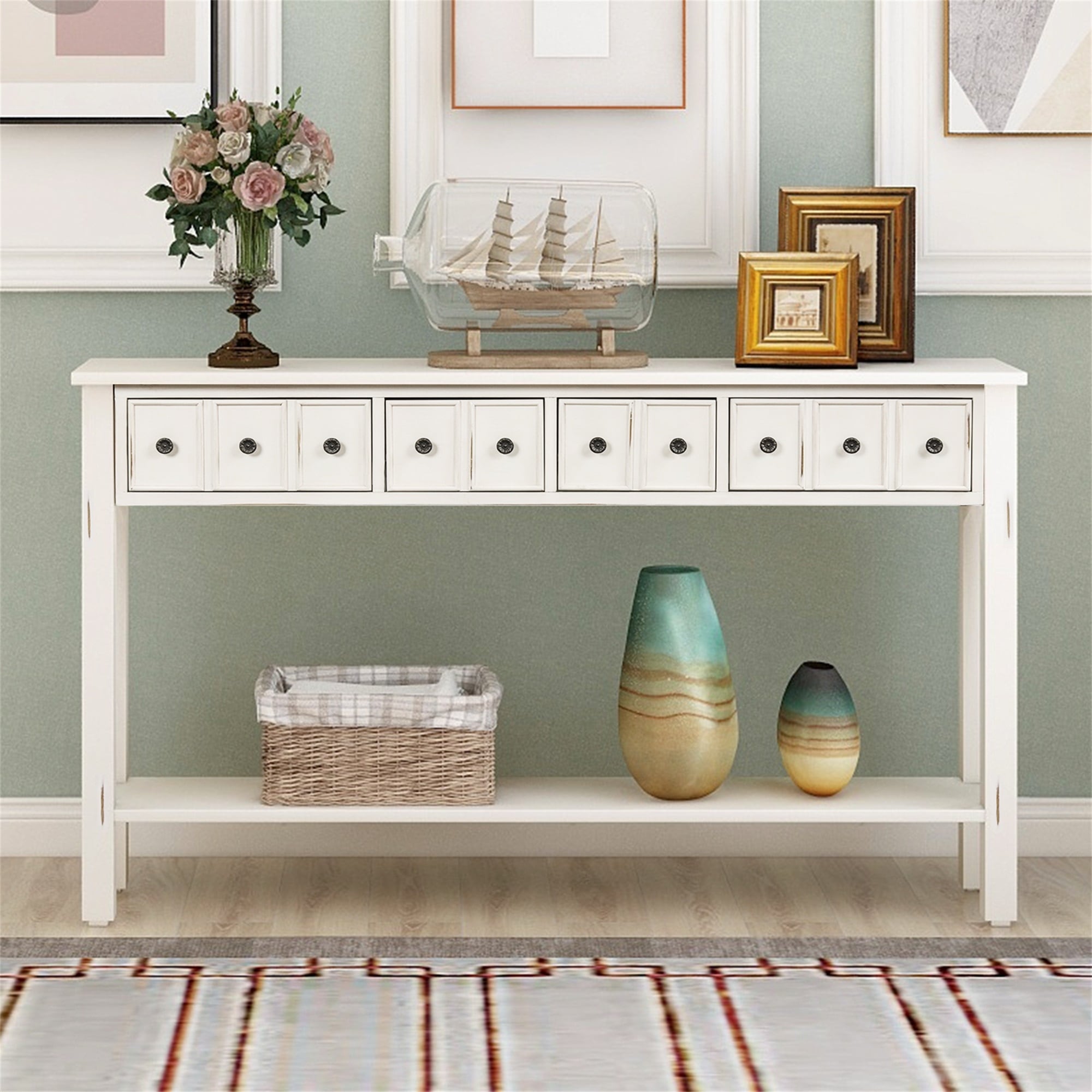 Merax Rustic 4 Drawers Long Entryway Console Table