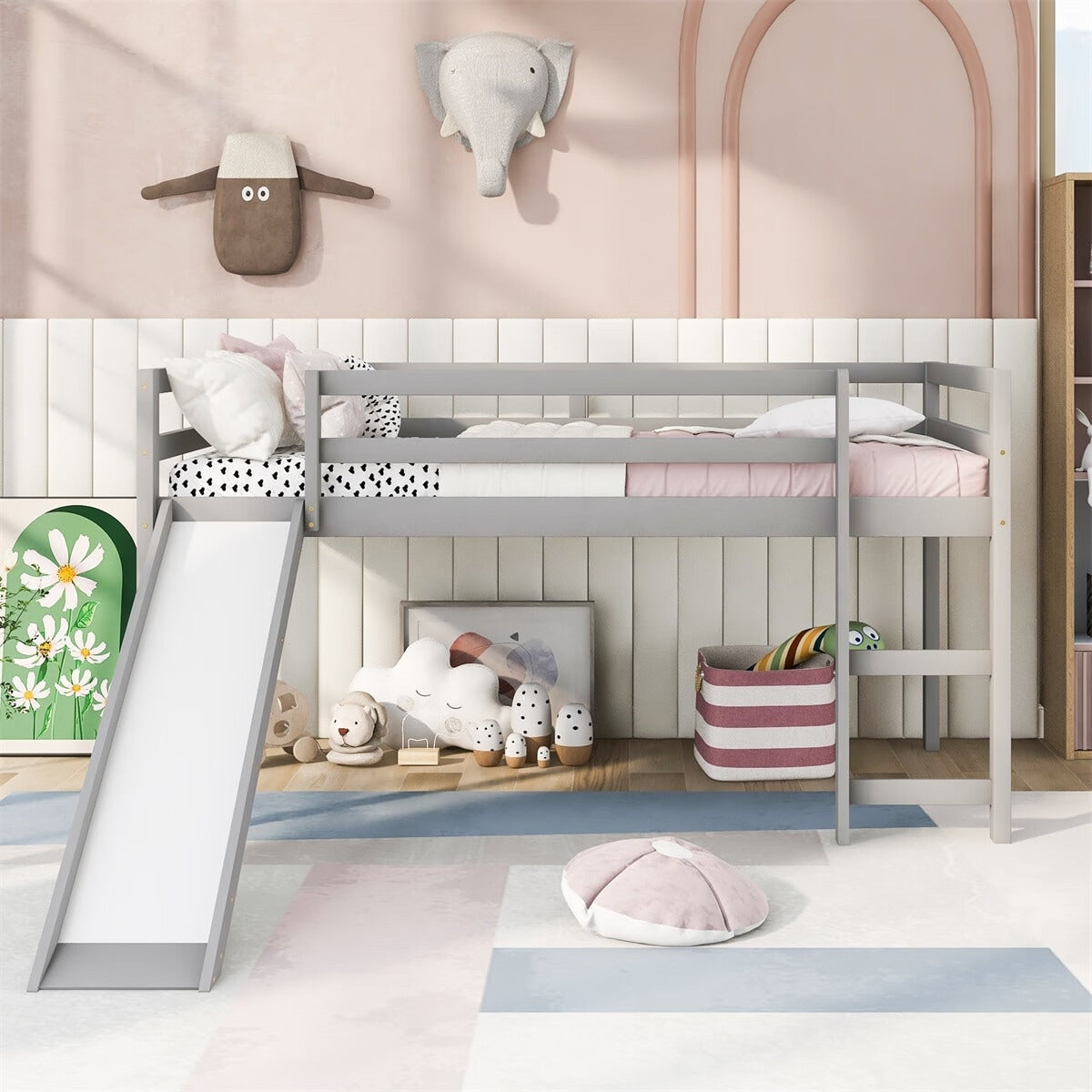 Merax Wood Twin Loft Bed With A Slide