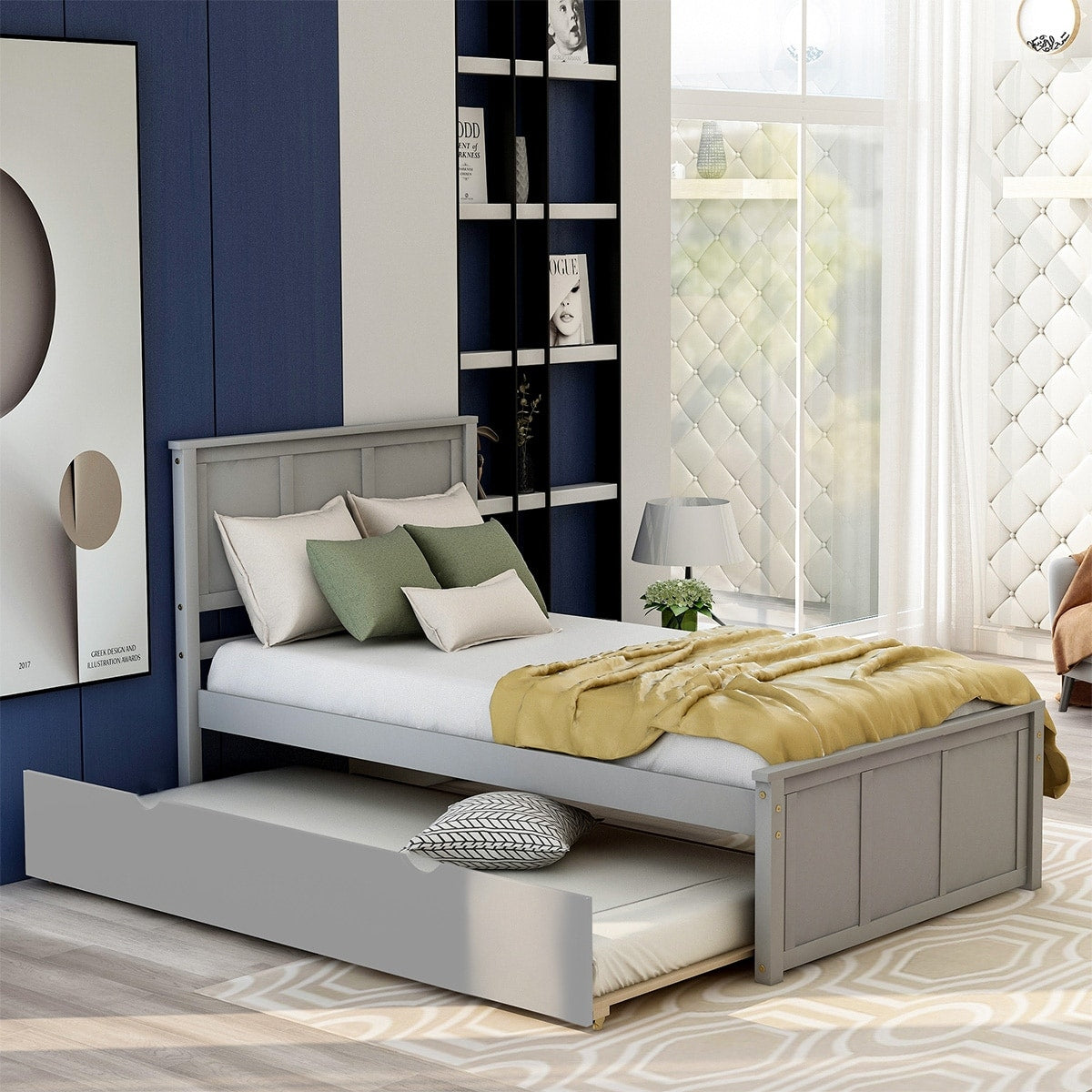 Merax Twin Size Platform Bed With Trundle