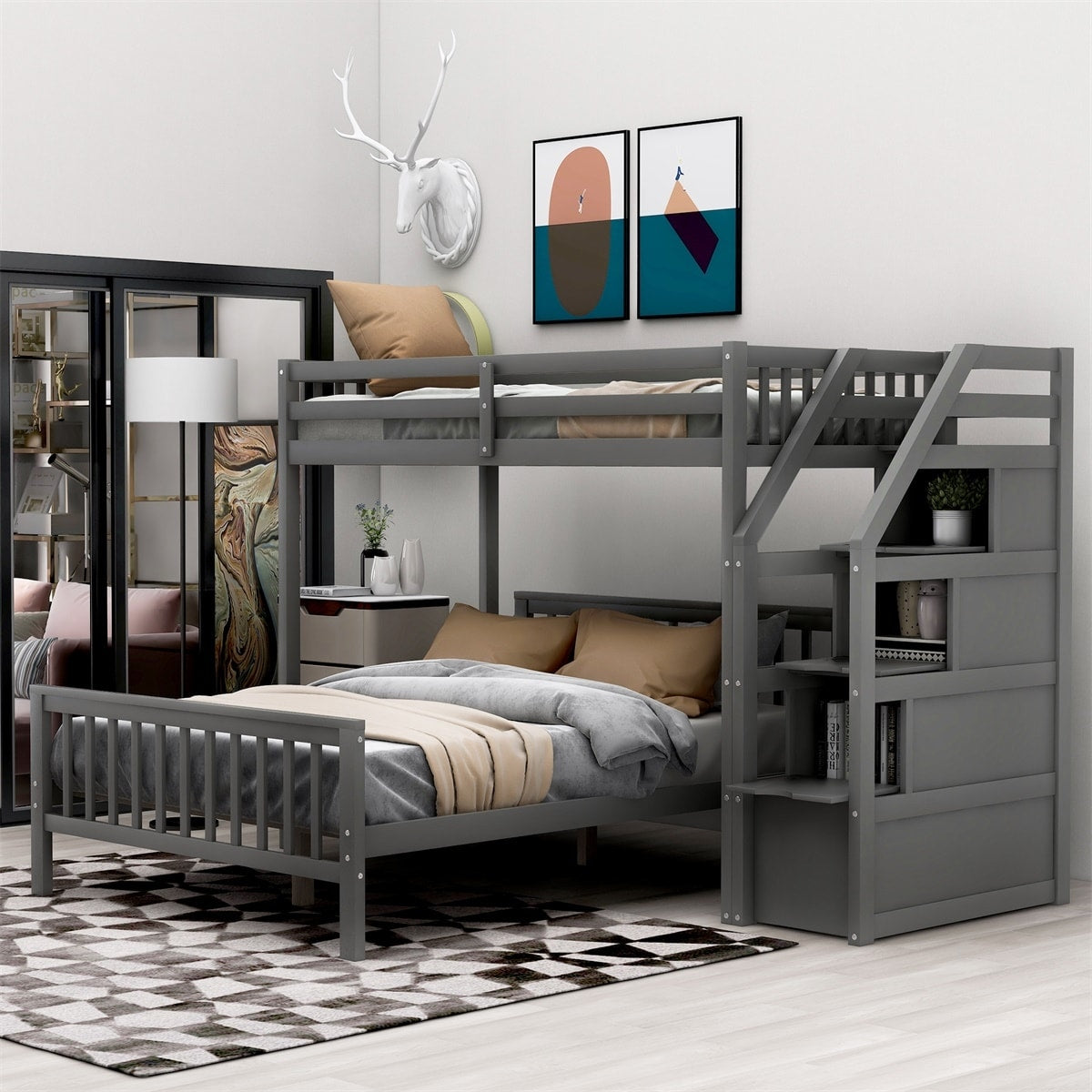 Merax Twin Over Full Loft Bed With Storage