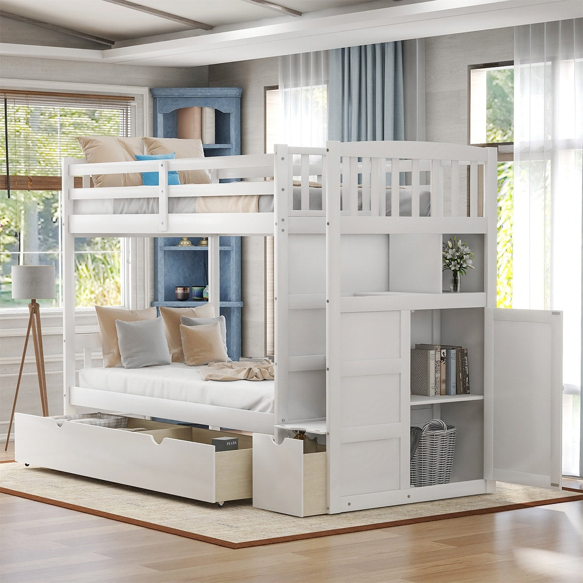 Merax Twin Over Full Twin Bunk Bed With Storage Drawers And Shelves