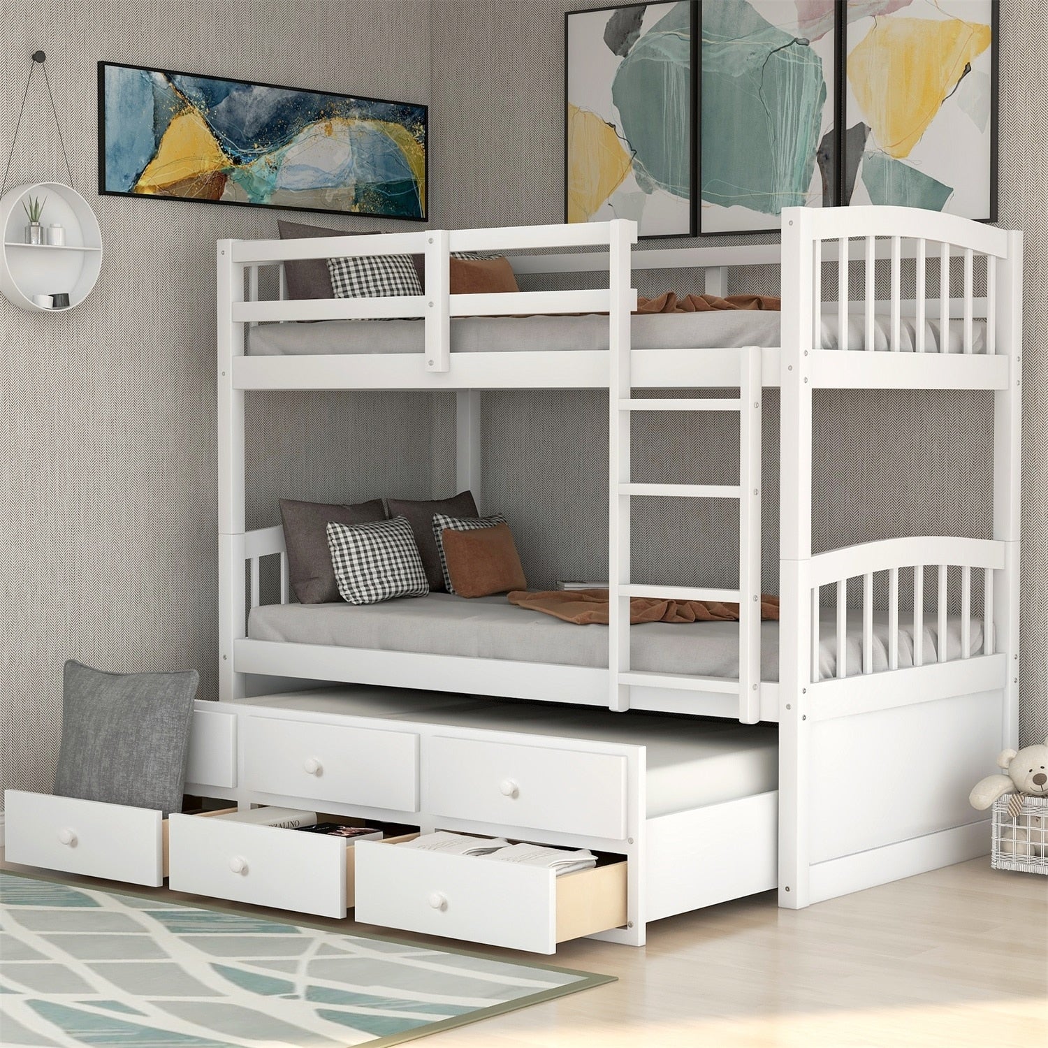 Merax Twin Over Twin Bunk Bed With Trundle And 3 Drawers