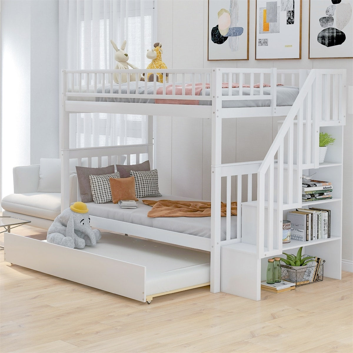 Harper Bright Designs Twin Over Twin Bunk Bed With Trundle And Storage