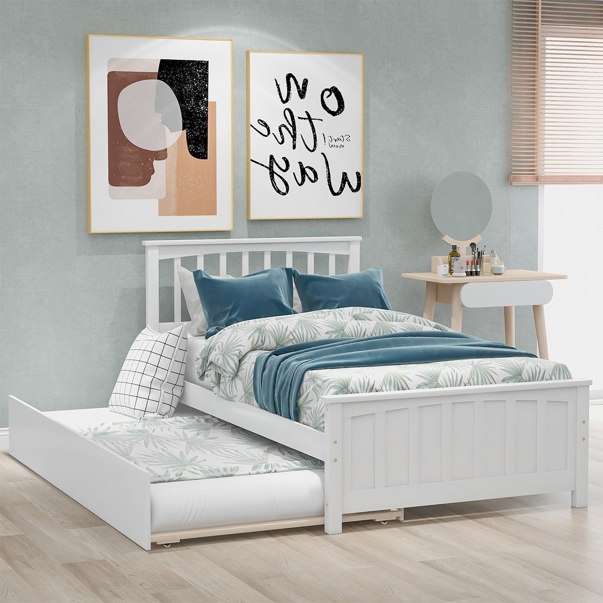 Merax Twin Size Platform Bed With A Trundle