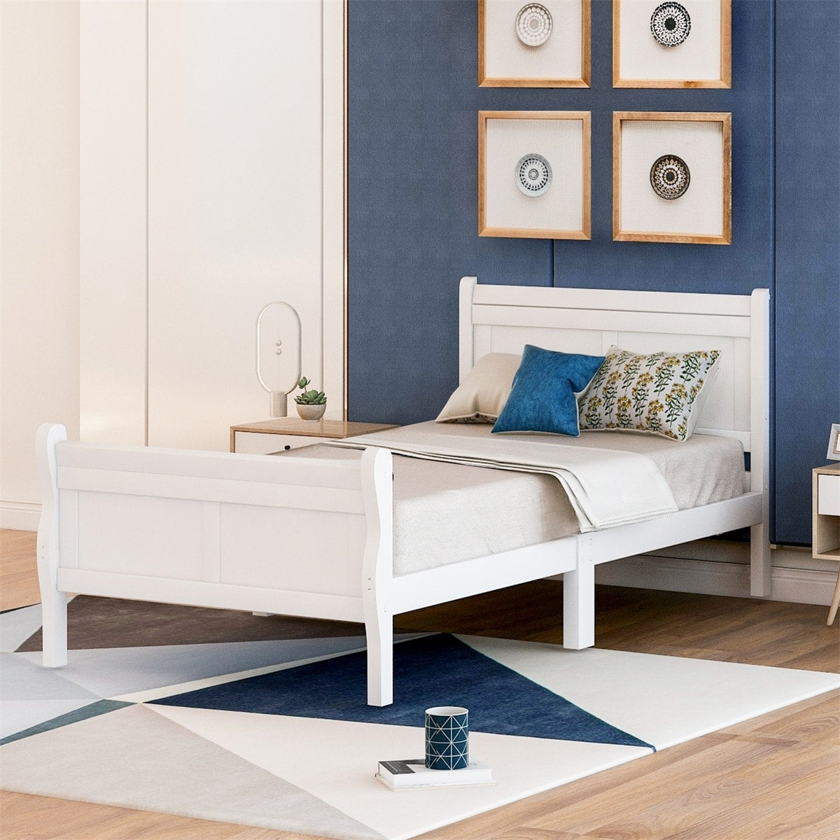 Merax Wood Twin Sleigh Bed With Headboard And Footboard
