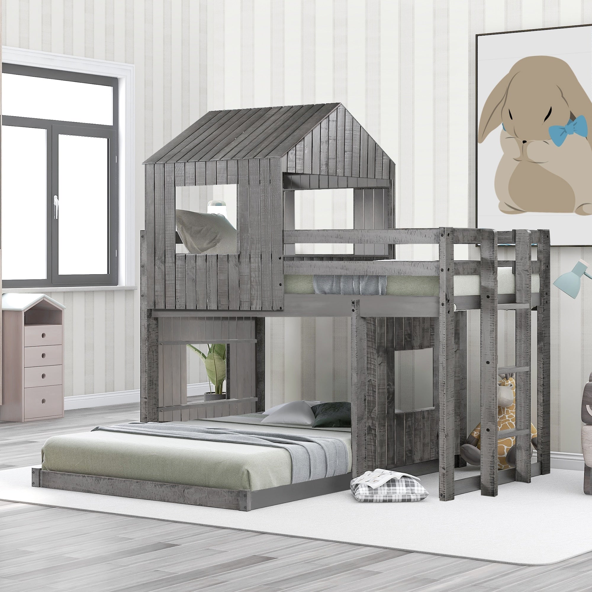 Merax Wooden Twin Over Full Bunk Bed