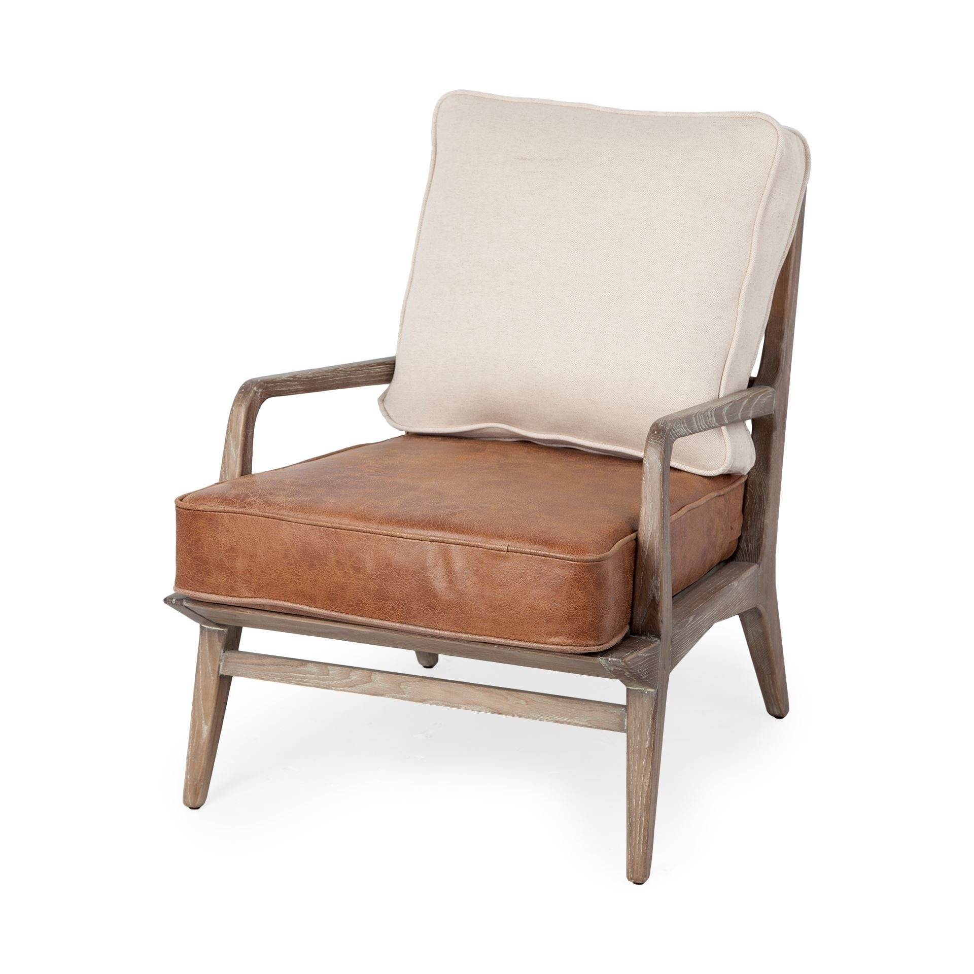 Mercana Harman I Ash Wood Chair With Cream Linen And Leather Cushions