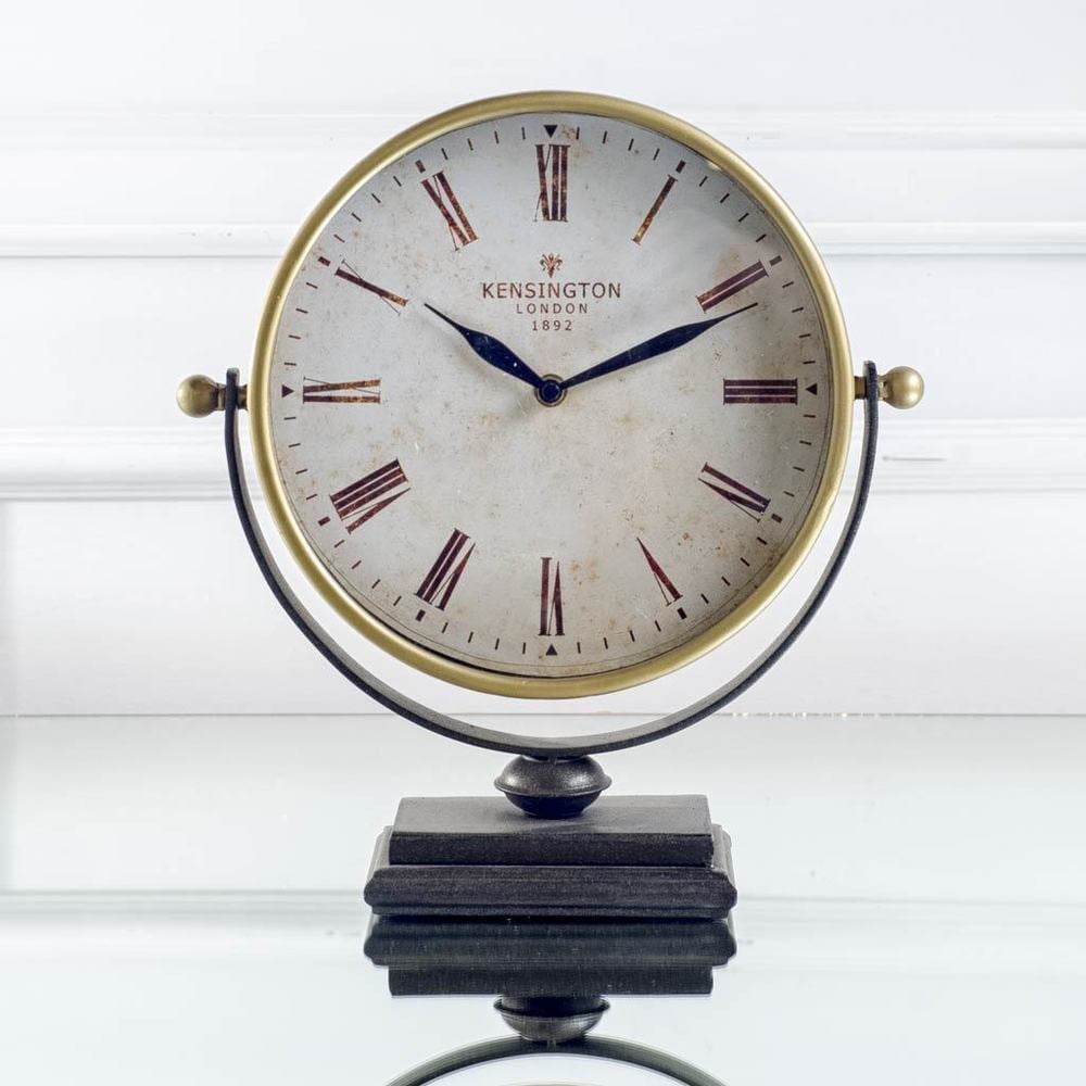 Houston Gold Metal Half Moon Base Table Clock 4.0L X 12.0W X 13.0H