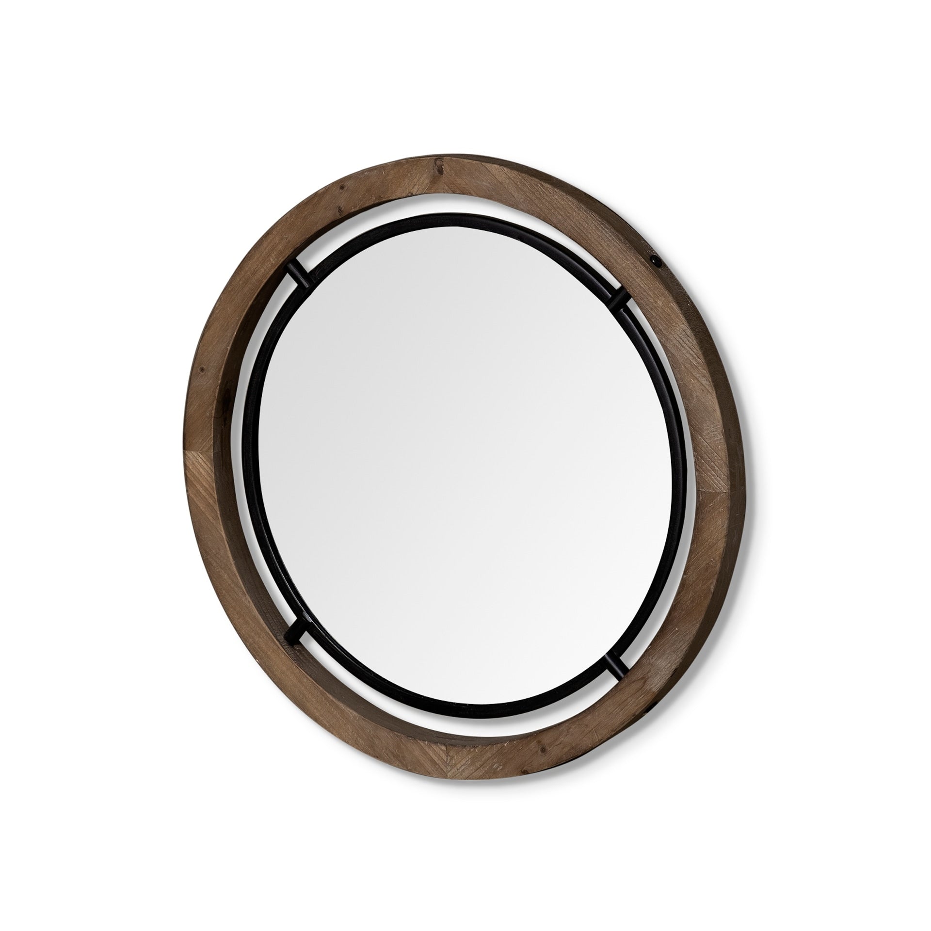 Mercana Josi 24 Brown Wood And Black Metal Frame Mirror 24.3 L X 1.3 W X 24.3 H