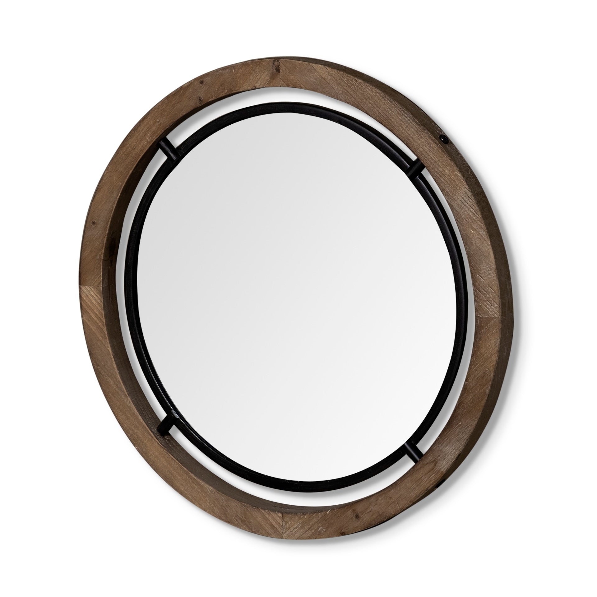 Mercana Josi 28 Brown Wood And Black Metal Frame Mirror 28.0 L X 1.3 W X 28.0 H