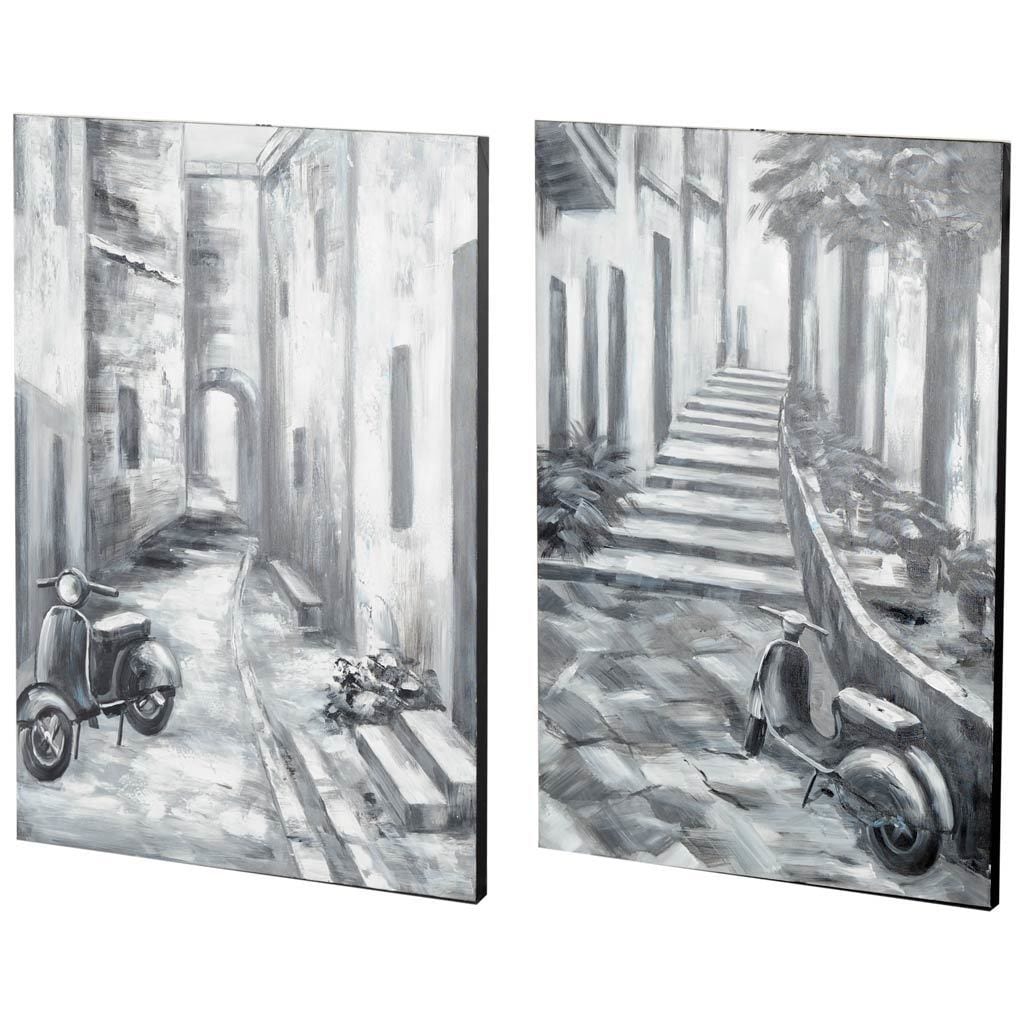 Memory Lanes Diptych Italian Laneway Original Hand Painted On Canvas Oil Painting Set Of 2