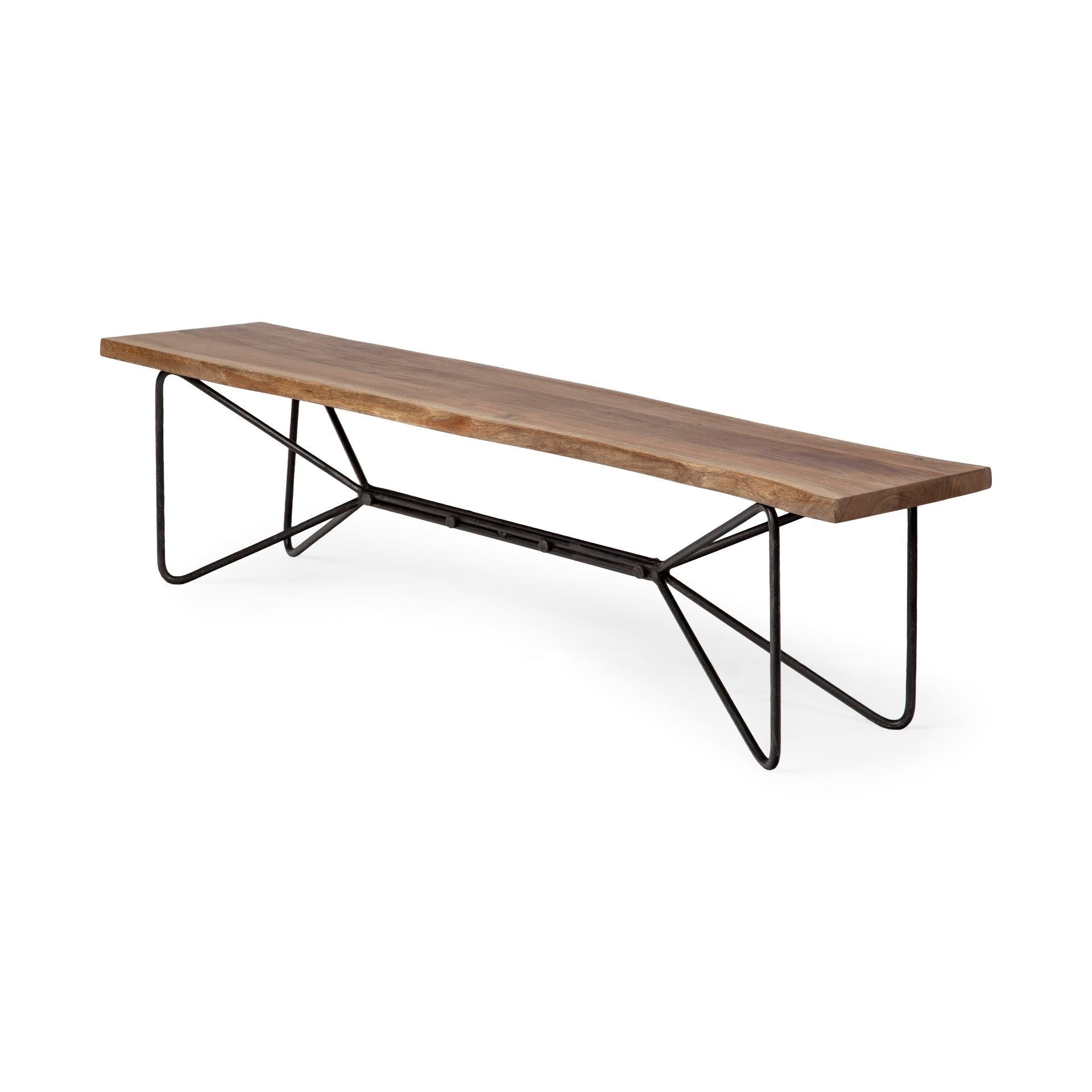 Mercana Papillion Iii Brown Acacia Wood Iron Bench
