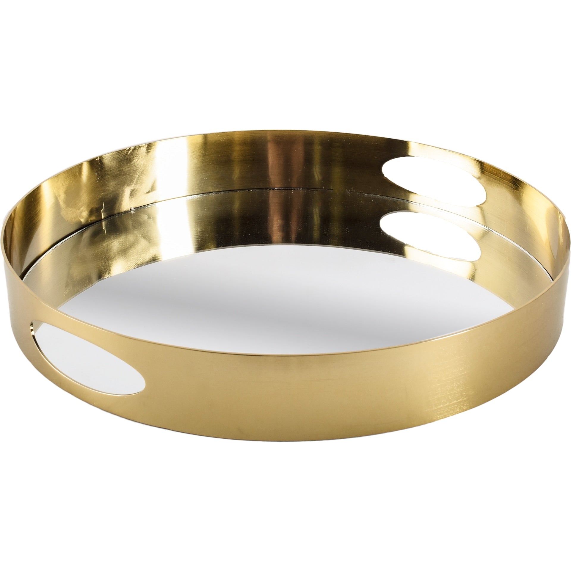 Mercana Serkis Gold Metal Frame Round Mirrored Tray