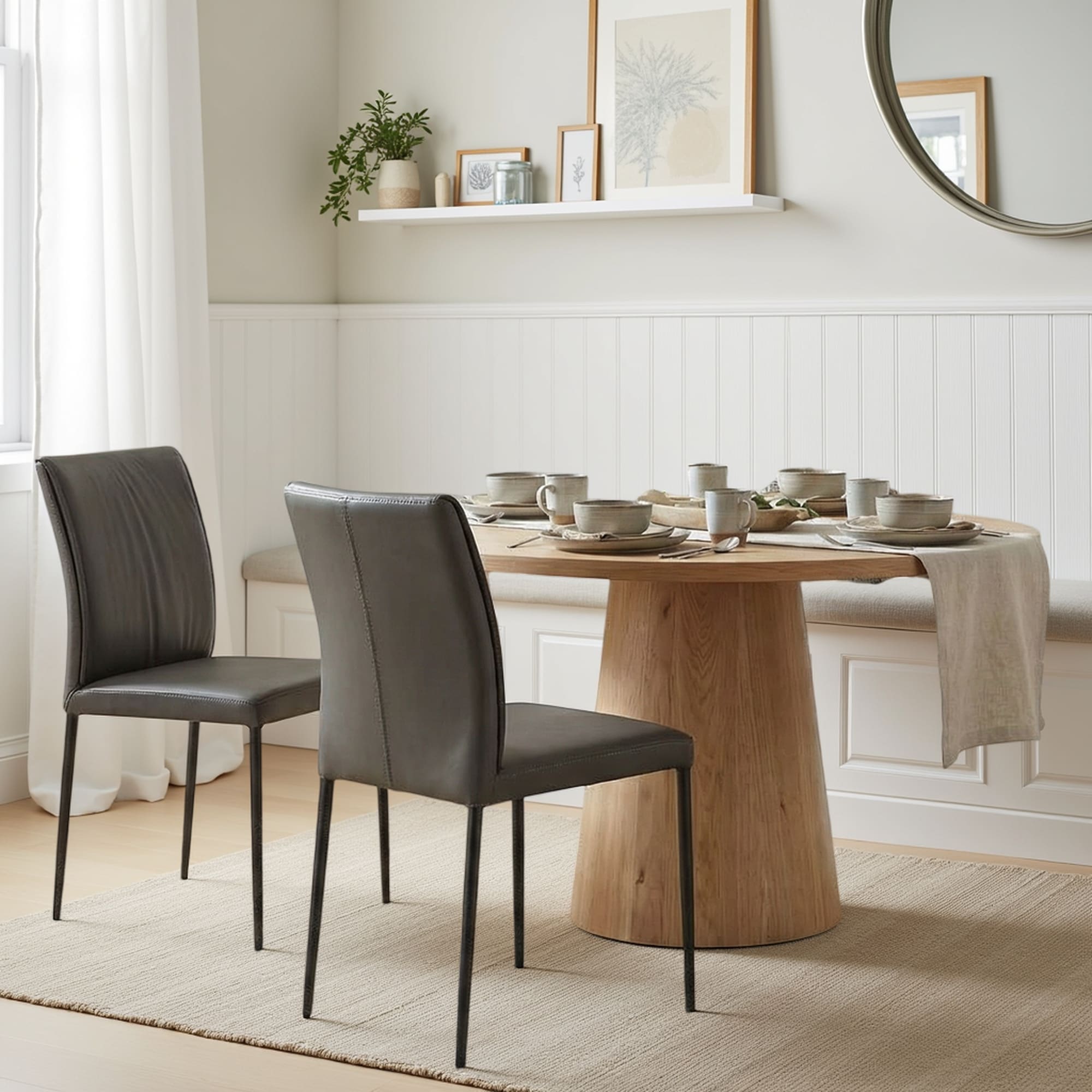 Meriam Top Grain Leather Upholstered Metal Dining Chairs Set Of 2