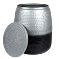 Merida 19 Modern Rustic Hammered Metal Drum Storage Side Table With Lid