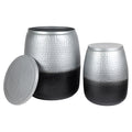 Merida Modern Rustic 2 Piece Hammered Metal Drum Storage Side Tables With Lids