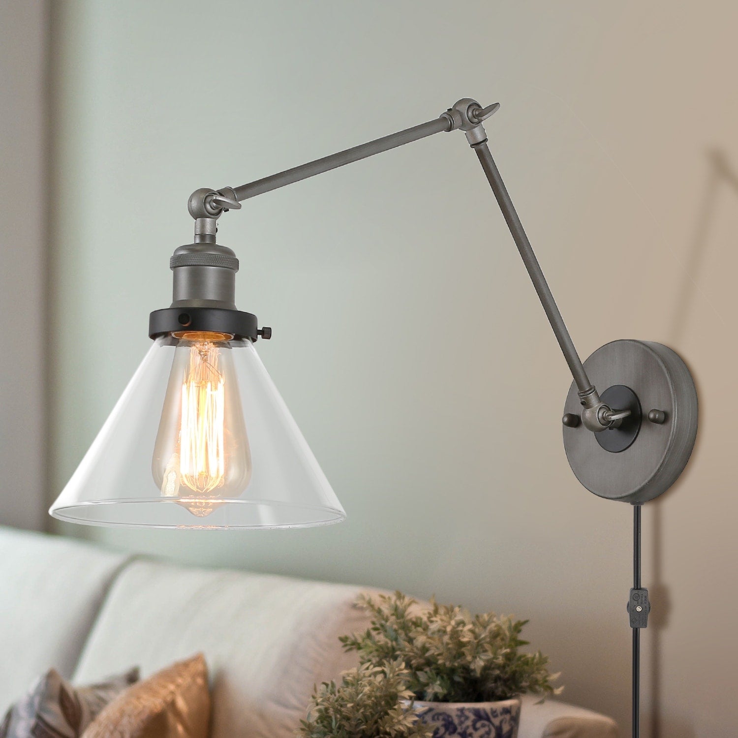 Havenside Home Merida Plug In Adjustable Wall Lamp Sconce With Clear Glass