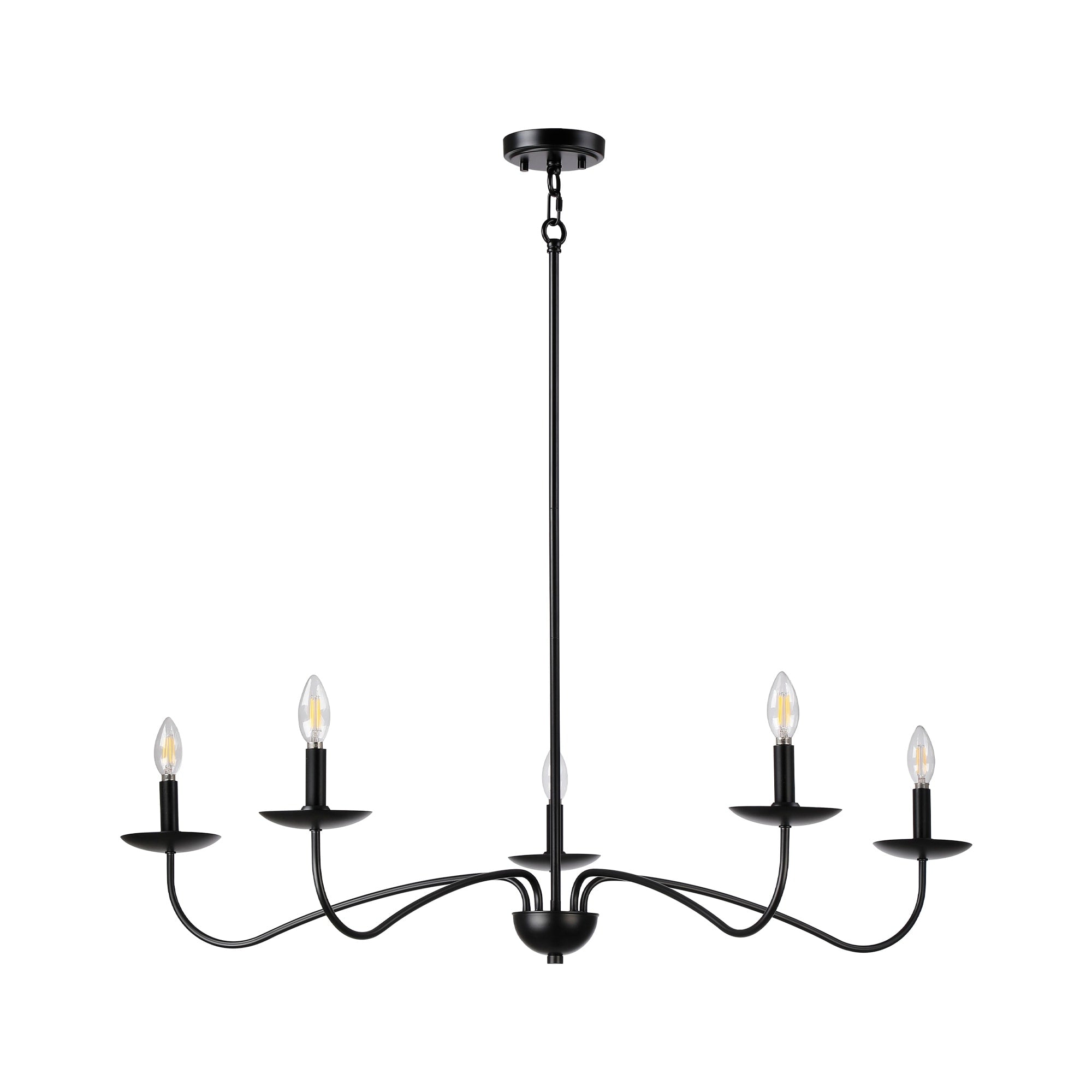 Meridian 5 Light Brushed Brass Chandelier With Candlestick Arms
