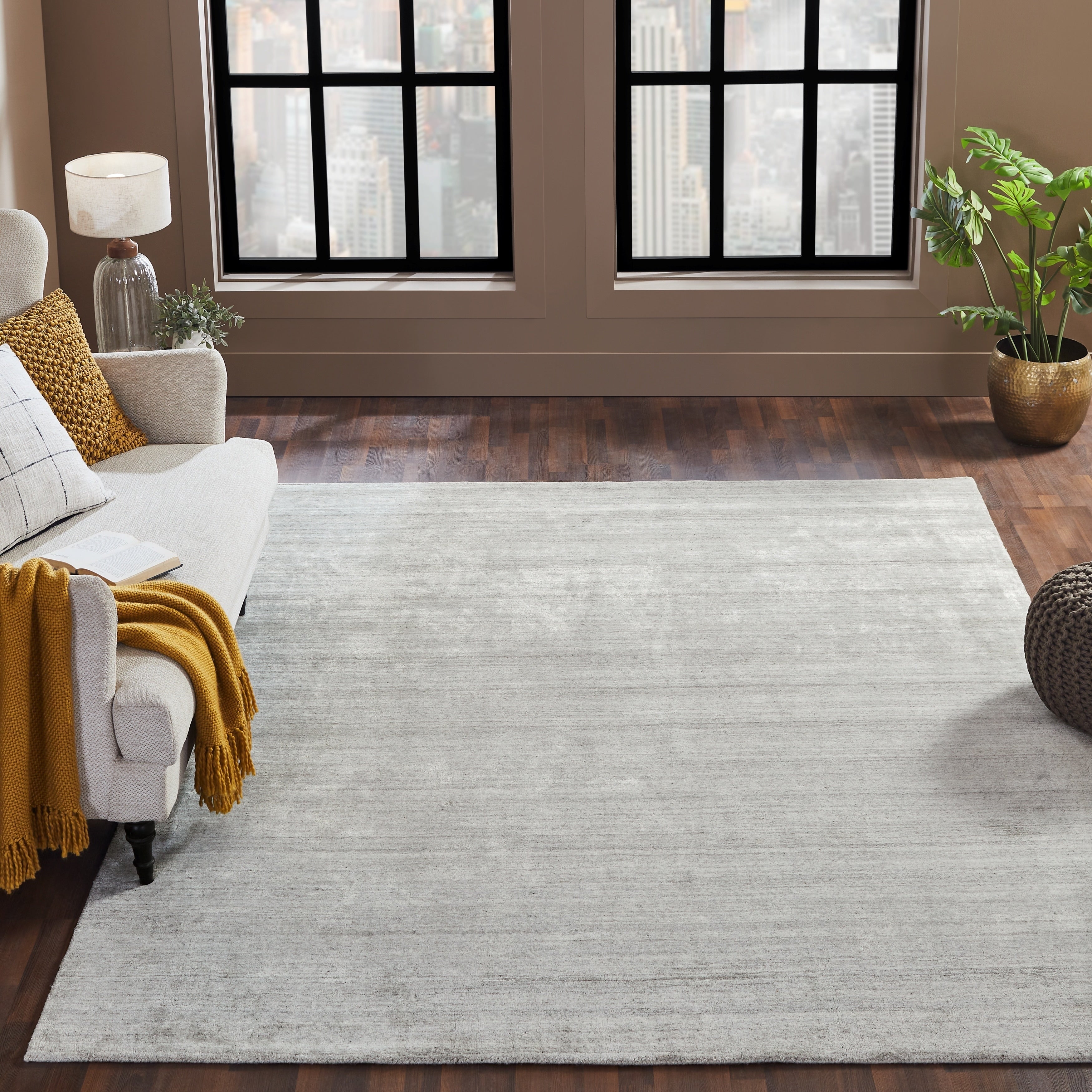Meridian Handmade Oatmeal Wool And Viscose Area Rug 96 X 13 96 X 13