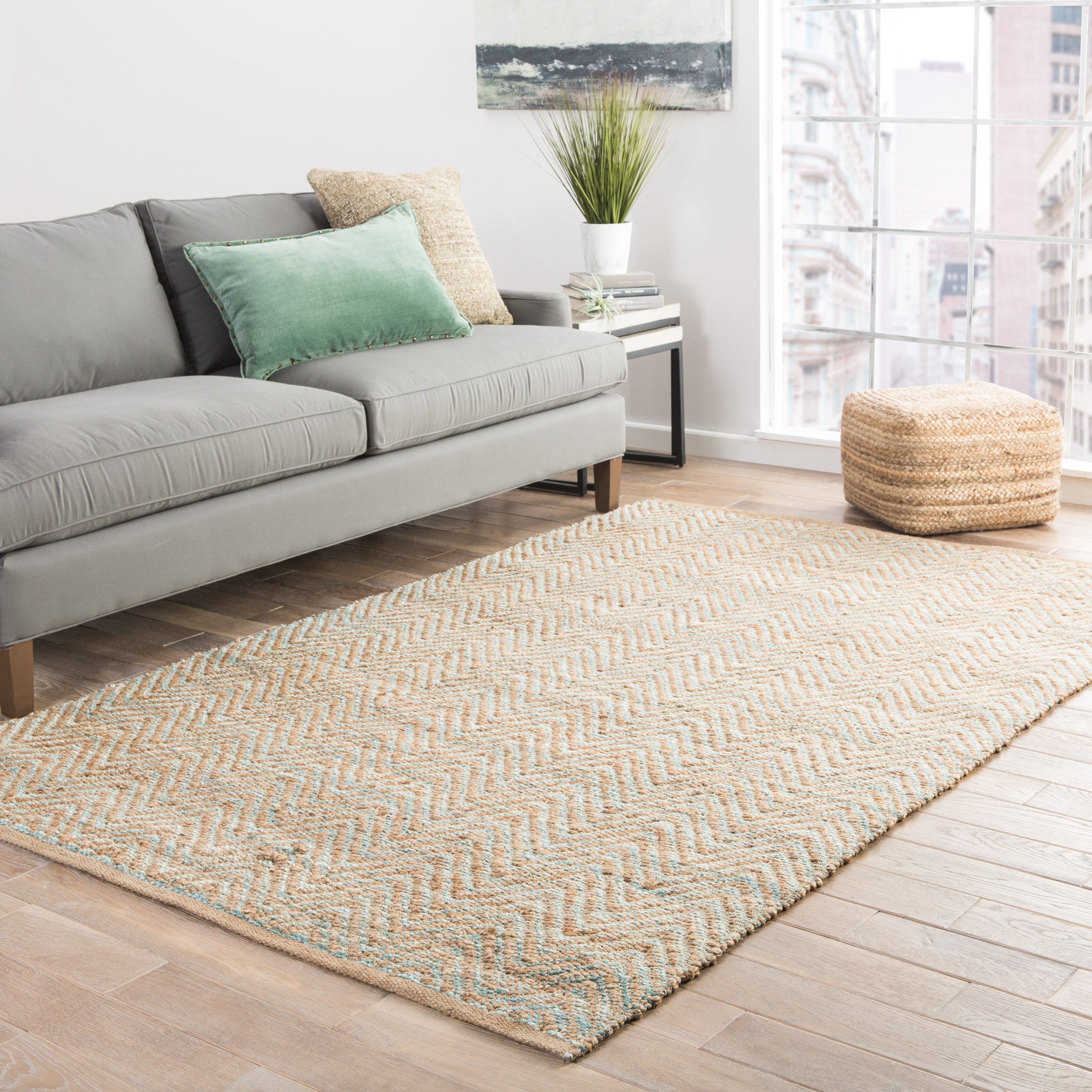 Meridian Natural Chevron Tan Blue Area Rug 5 X 8 5X8