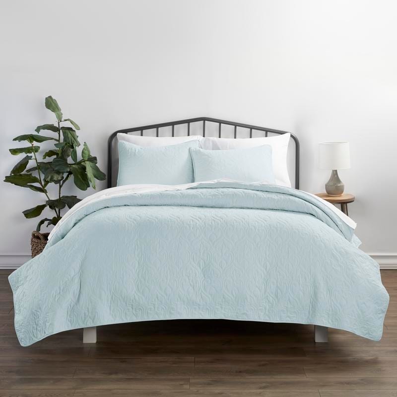 Merit Linens Premium Ultra Soft Damask Pattern Quilted Coverlet Set