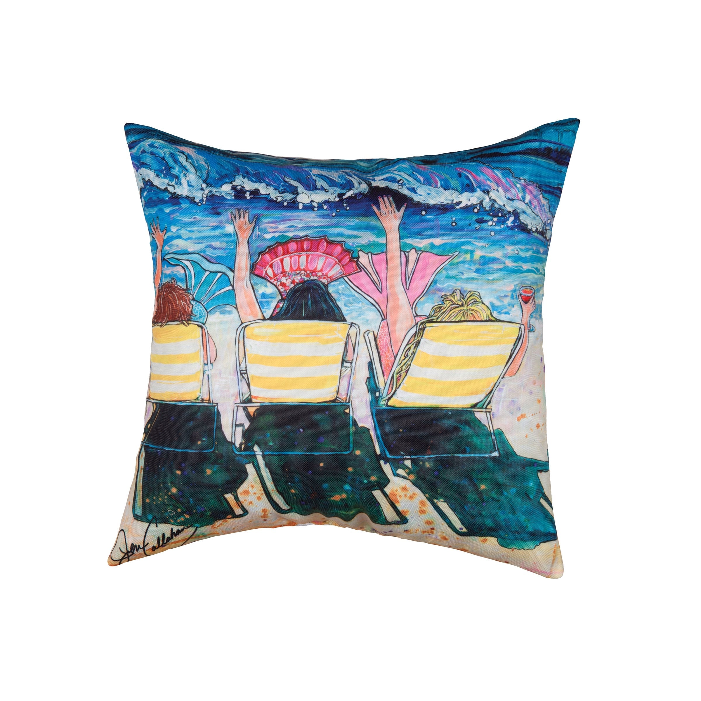 Mermaid Beach Party Hd Indoor Outdoor 18 Inch Throw Pillow